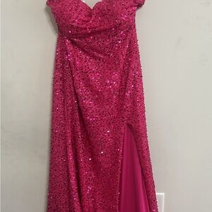 Strapless Fuchsia Sequin Prom Dress